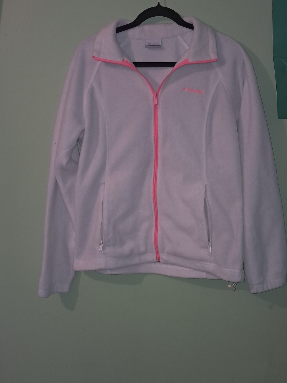 Columbia White Fleece Jacket with Orange Accents Size Large
